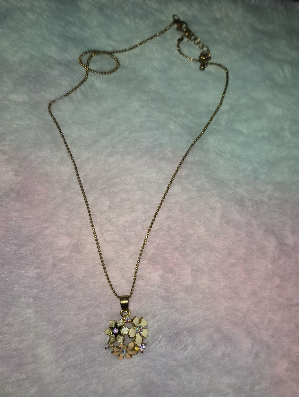 Gold Floral Pendant Necklace with Pastel Accents